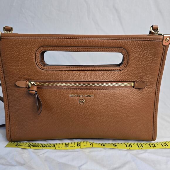 Michael Kors Jane Large Brown Pebbled Leather Clutch Crossbody NWOT - Picture 15 of 16